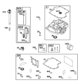 Crankcase Cover/Sump And Lubrication Group Diagram and Parts List for 31R977-0107-B5 200000 - 399999 Briggs and Stratton Engine